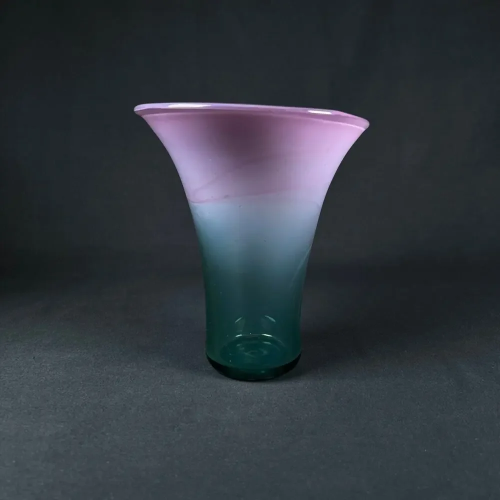 Michelle Kaptur 81' Art Glass Vase Turquoise Pink White Artisan Bend Oregon VNTG